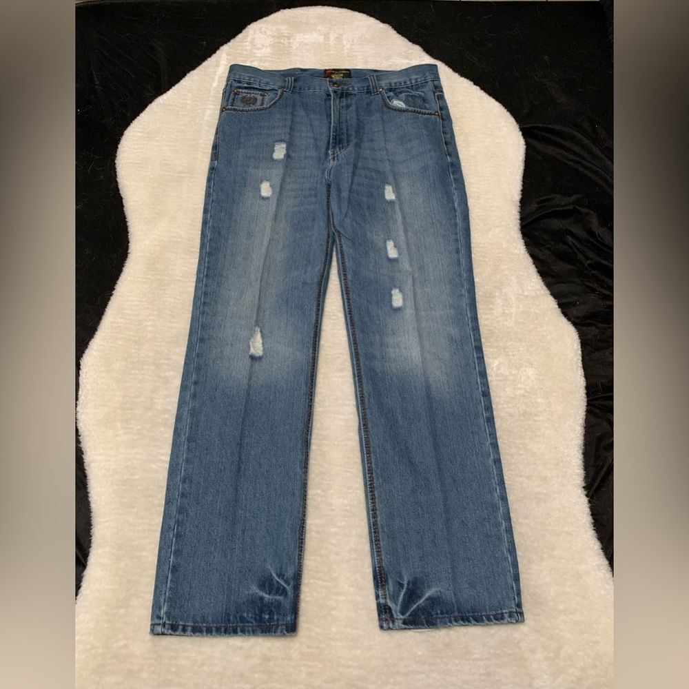 Phat Farm Mens Straight Ripped Denim Jeans Size 38x33 Pants Y2K